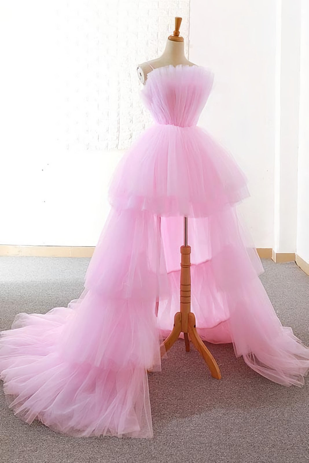 Pink Dress, Pink Tulle Long Prom Dress, Pink Tulle Evening Dress