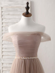 Gala Dress, Champagne Off Shoulder Tulle Long Prom Dress, Champagne Evening Dress