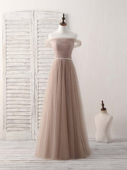 Flower Girl, Champagne Off Shoulder Tulle Long Prom Dress, Champagne Evening Dress