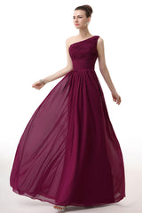 Little Black Dress, Chiffon One Shoulder Burgundy Prom Dresses