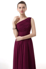 Gown Dress Elegant, Chiffon One Shoulder Burgundy Prom Dresses