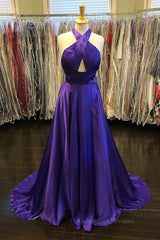 Party Dress Boots, Custom Made Unique Backless Purple Satin Long Prom Dress, Backless Purple Formal Dress, Purple Evening Dress