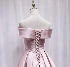 Tulle Dress, Cute Satin Pink Sweetheart Off Shoulder Knee Length Party Dress, Short Prom Dress