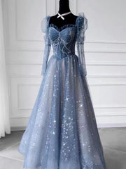 Party Dress Classy Christmas, Unique Long Sleeve Prom Dress, Frozen Blue Dress, Haute Couture Temperament Evening Dress, Princess Dress, Custom Made