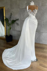 Party Dresses Black, Luxury White Satin One Shoulder Beading Appliques Mermaid Prom Dresses