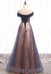 Evening Dresses Prom Long, Purple Tulle Long Prom Dresses, A-Line Evening Dresses