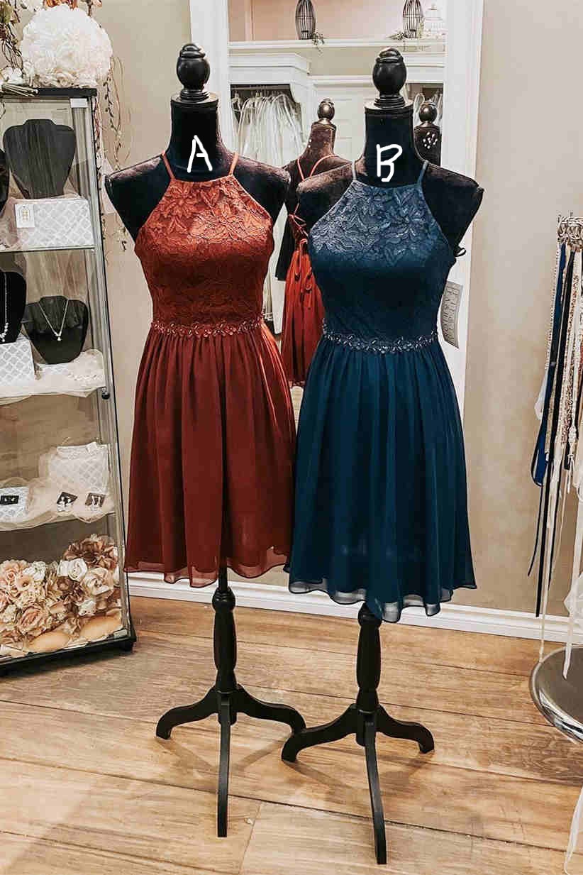 Evening Dress Long Elegant, Elegant Halter Lace Teal Cocktail Dresses,Fancy Short Dresses Prom