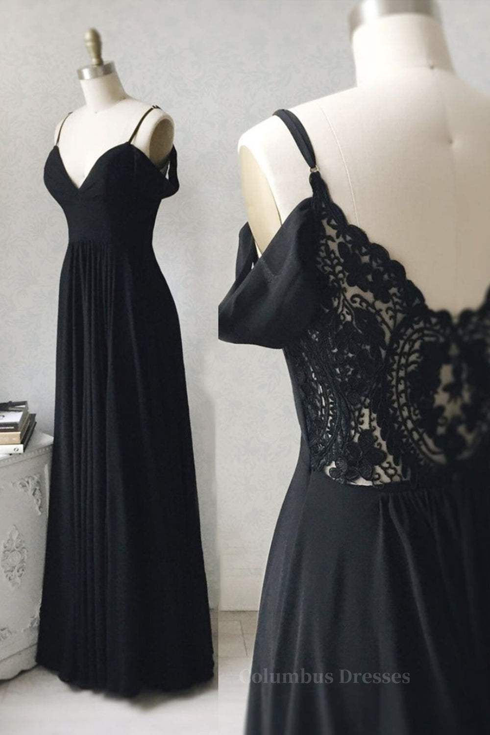 Bridesmaid Dresses Mismatched Colors, Elegant Off the Shoulder Black Long Prom Dresses with Lace Back, Off Shoulder Black Lace Formal Evening Dresses