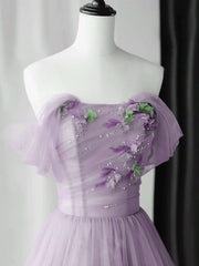 Formal Dressing For Wedding, Elegant Tulle Long Party Dress with Flowers, A-line Tulle Evening Dress Prom Dress