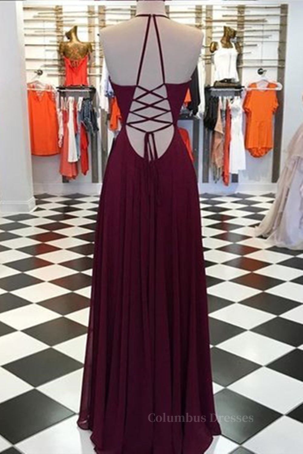 Party Dress Meaning, Elegant V Neck Open Back Burgundy Prom Dresses, Open Back Burgundy Formal Dresses, Long Burgundy Evening Dresses