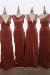 Prom Dresses For 42 Year Olds, English Rose Velvet Mismatched Bridesmaid Dress