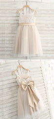 Prom Dresses 2026, A Line Spaghetti Straps Light Champagne Flower Girl Dress With Lace