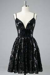 Glitter Black Lace Sequins Homecoming Dress