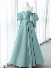 Homecoming Dressed Short, Green Sweetheart Neck Satin Long Prom Dress, Green Formal Evening Dresses