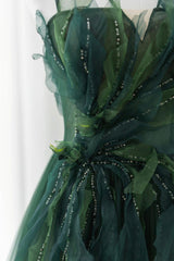 Formal Dresses For Woman, Green Tulle Long A-Line Prom Dress, Spaghetti Straps Evening Dress