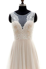 Weddings Dresses Beach, Lace Tulle A-line Floor Length Wedding Dress