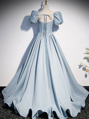 Summer Wedding, Light Blue Satin Long Prom Dress, Light Blue Formal Sweet 16 dress