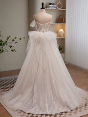 Formal Dresses Modest, Light Champagne Tulle Beading Long Prom Dress, Light Champagne Formal Dress