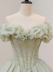 Party Dresses Long Dresses, Light Green Ball Gown Sweetheart Beaded Prom Dress, Green Sweet 16 Dresses