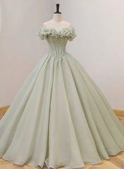 Party Dresses Long, Light Green Ball Gown Sweetheart Beaded Prom Dress, Green Sweet 16 Dresses