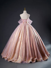 Homecoming Dress Stores, Pink Tulle Sequins Long Prom Dress, Beautiful A-Line Formal Dress Sweet 16 Dress