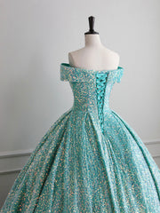 Formal Dresses With Tulle, Sparkly Sequin Off the Shoulder Prom Dress, A-line Floor Length Evening Dress