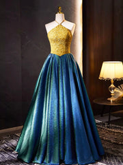 Dress To Impression, Retro Halter Neck Long Prom Dress, Elegant A-Line Evening Party Dress