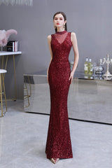 Bridesmaid Dresses Mismatched Spring, Mermaid Halter Sleeveless See-Through Sequins Floor Length Prom Dresses