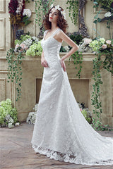 Wedding Dress Shops Near Me, Mermaid Lace Sleeveless V-Neck Chapel Train Wedding Gowns