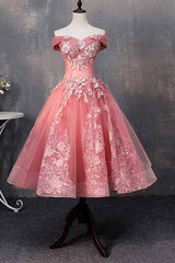 Evening Dresses Cheap, A-line Off-Shoulder Short Prom Dresses Appliques Sweet 16 Gown