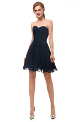 Formal Dress Winter, A Line Strapless Knee Length Chiffon Homecoming Dresses