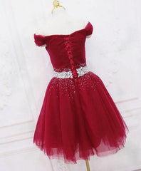 Prom Dresses Around Me, Off Shoulder Short Burgundy Prom Dresses, Short Burgundy Off the Shoulder Formal Homecoming Dresses