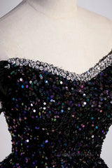 Prom Dresses, Off the Shoulder Black Sequin Prom Dresses, Black Long Formal Evening Dresses