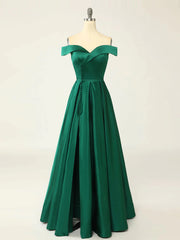 Bridesmaids Dresses Styles, Off the Shoulder Green Long Prom Dresses, Off Shoulder Green Long Formal Evening Dresses