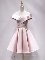 Prom Dress Shop, Off the Shoulder Short Pink Prom Dresses, Short Pink Formal Evening Graduation Dresses