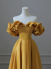 Bridesmaids Dresses Neutral, Off the Shoulder Yellow Long Prom Dresses, Yellow Off Shoulder Long Formal Evening Dresses