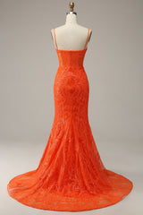 Orange Spaghetti Straps Mermaid Prom Dress