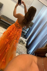 Orange Sweetheart Long Prom Dress with Appliques