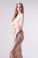 Princess Prom Dress, Pink Shimmery Sequin Lace Prom Dresses