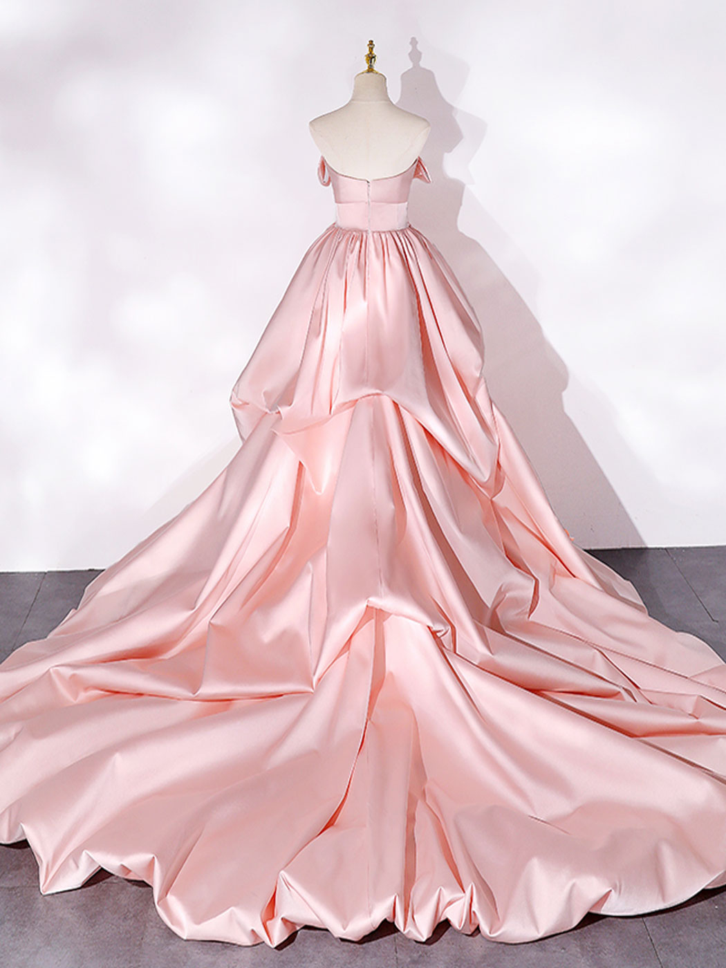 Prom Dress Shops Near Me, Pink Sweep Train Satin Long Prom Dress, Pink Formal Evening Dresses