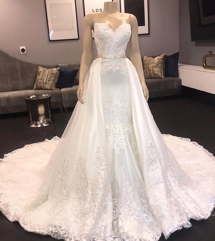 Wedding Dresses Short, Princess White Sweetheart Mermaid Court Train Wedding Dresses