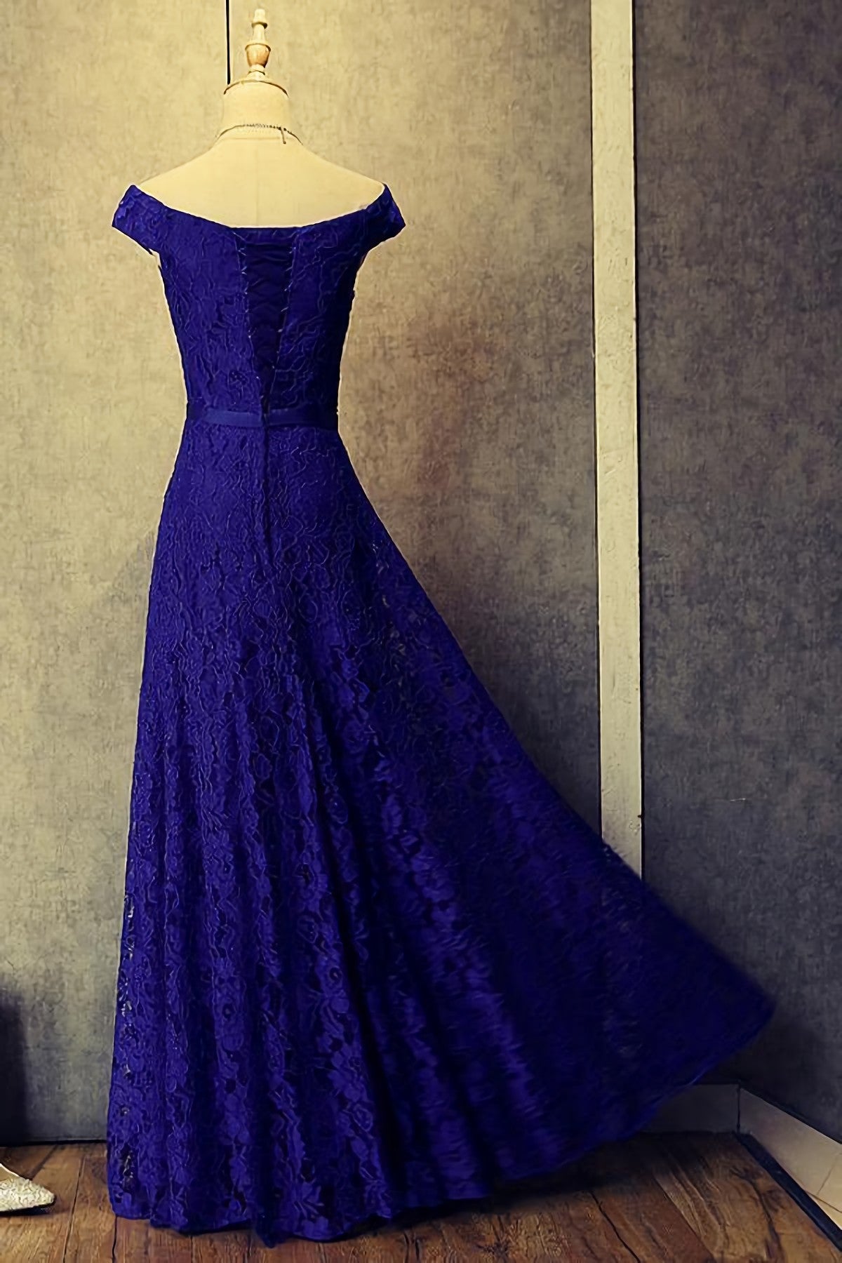 Bridesmaid Dresses Beach, Royal Blue Lace Long Off Shoulder Prom Dresses