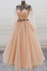 Homecoming Dresses Unique, Cute Tulle Applique Long Prom Dress, Evening Dress