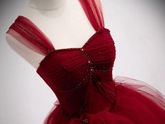 Homecoming Dress Ideas, Burgundy Sweetheart Tulle Long Prom Dress, Burgundy Evening Dress