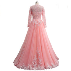 Wedding Dresses Gowns, of Appliques long neck O a line long veils Evening Dresses