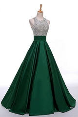 Bridesmaid Dress Pink, Satin Green Modest Beading Long For Teens Prom Dresses