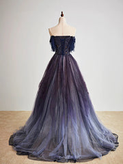 Cocktail Dress, Purple Gradient Off Shoulder Beaded Sweetheart Prom Dress, Purple Long Tulle Formal Dress