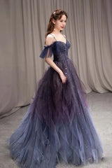 Party Dress Clubwear, PURPLE SWEETHEART NECK TULLE LONG PROM DRESS PURPLE FORMAL DRESS