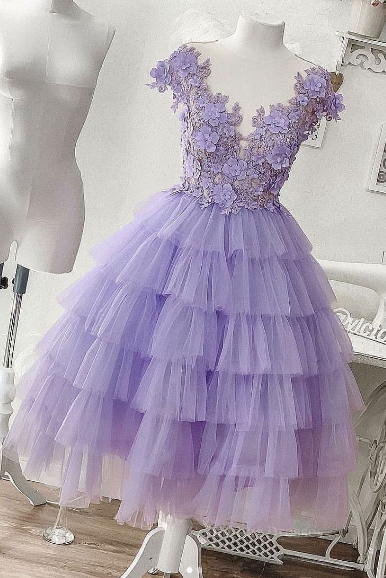 Formal Dresses Nearby, Purple tulle short prom dress, purple evening dress