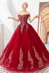 Prom Dress Boutique, Off the Shoulder Sweetheart Applique A-line Floor Length Prom Dresses